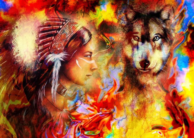 Die indische Frau und der Wolf