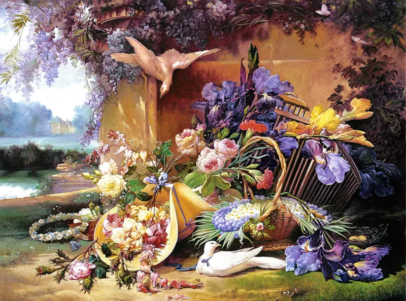 Eugène Bidau: Elegantes Stillleben mit Blumen