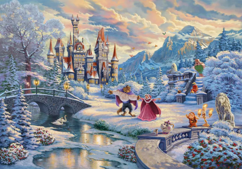 Thomas Kinkade Disney - Beauty and the Beast, Magischer Winterabend