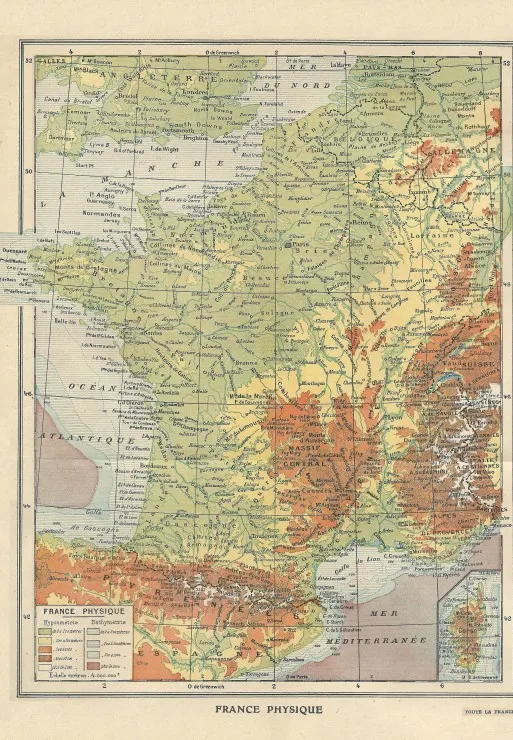 Karte von Frankreich - Larousse, 1925
