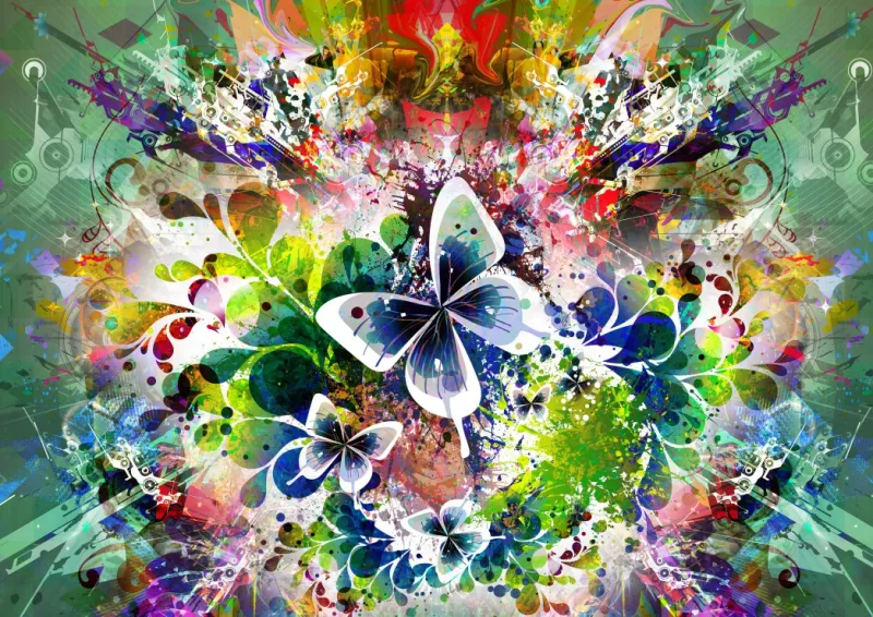 Frühlingsblumen und Schmetterlinge