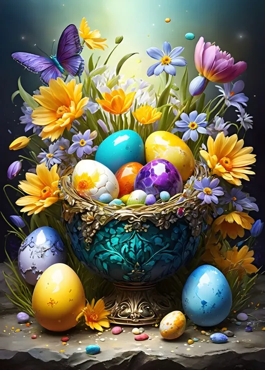Ostereier und Blumen