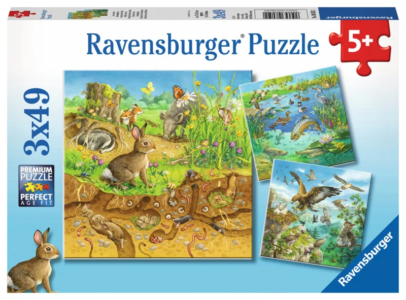 3 Puzzles - Tiere in ihren Lebensräumen