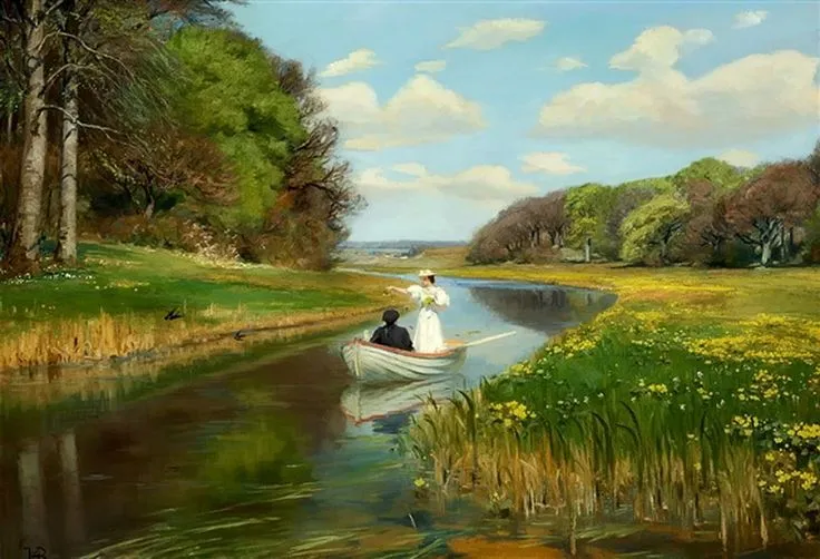 Hans Andersen Brendekilde: A Young Couple in a Rowing Boat on Odense