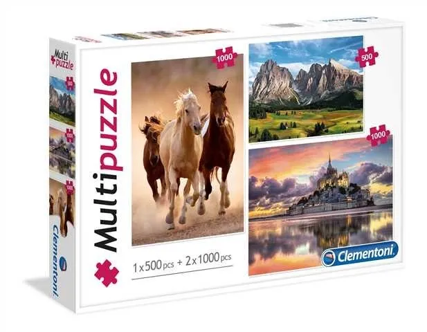3 Puzzles - Pferde, Berg, Mont Saint-Michel
