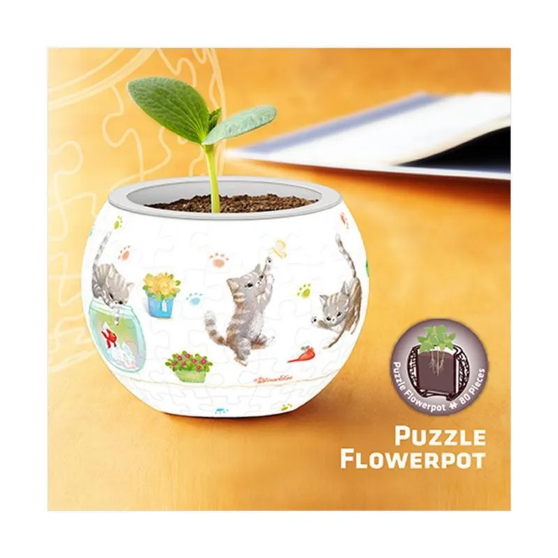 3D Puzzle - Flower Pot - Cat's Play Time