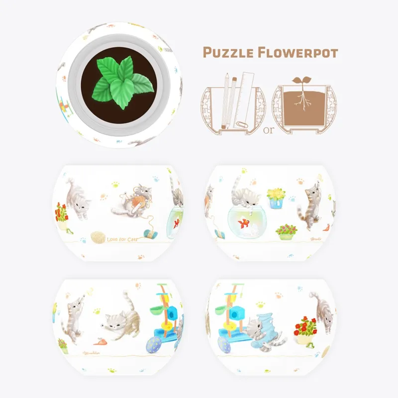 3D Puzzle - Flower Pot - Cat's Play Time