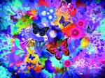 Bunte Blumen und Schmetterlinge